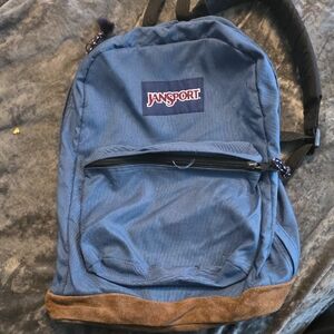 vintage 1990's 1996 JANSPORT original blue nylon backpack brown leather bottom